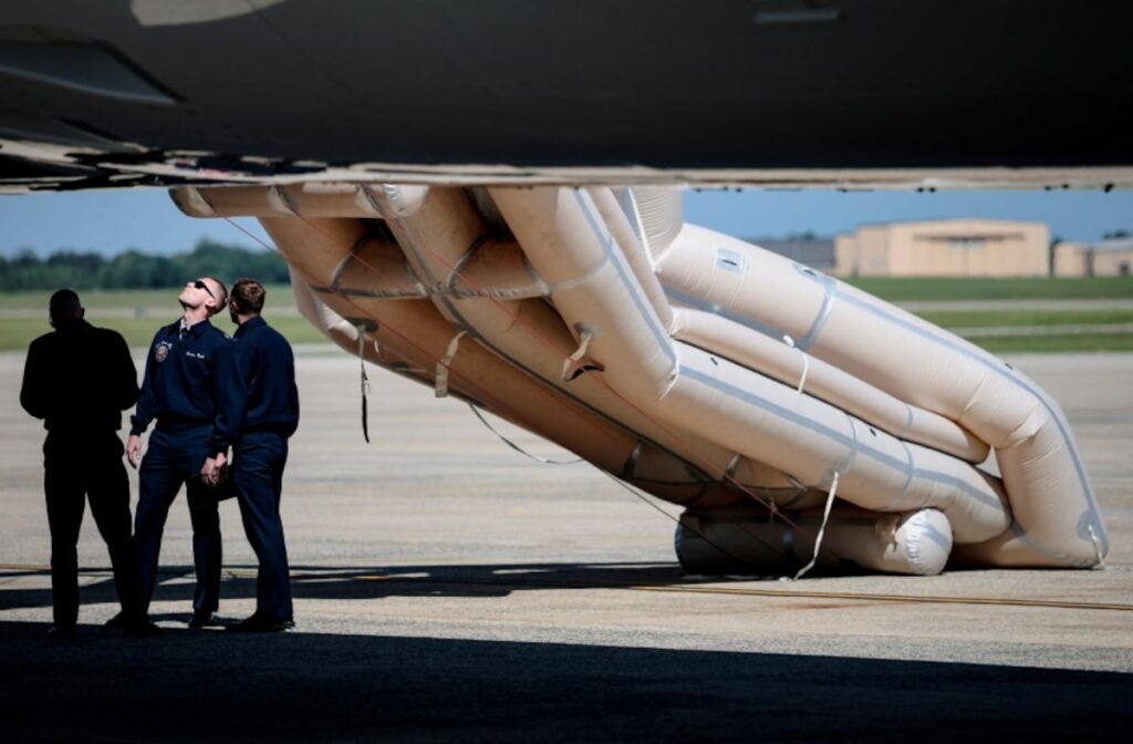 Trump departs DC on Qatar-gifted Air Force One after emergency slide accidentally deploys Trump departs DC on Qatar-gifted Air Force One after emergency slide accidentally deploys